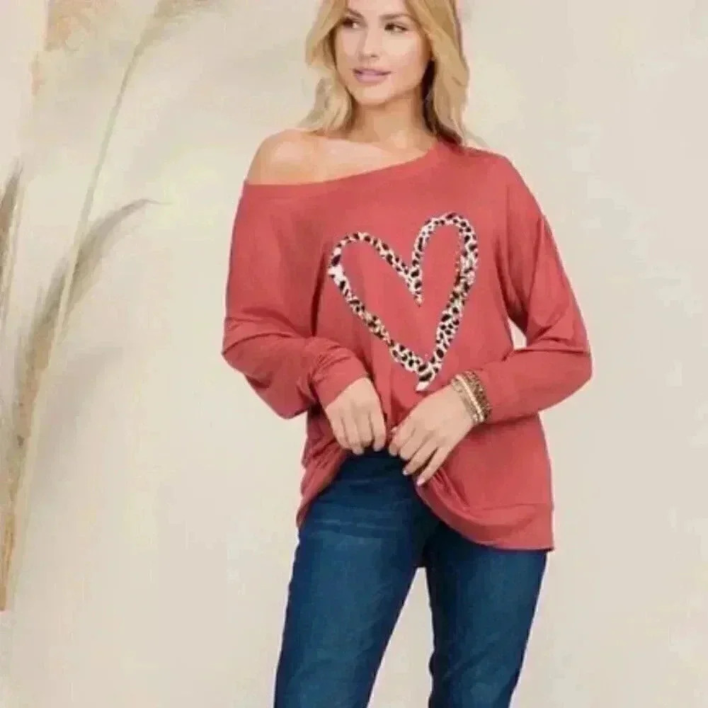 Off Shoulder Leopard Heart Tunic